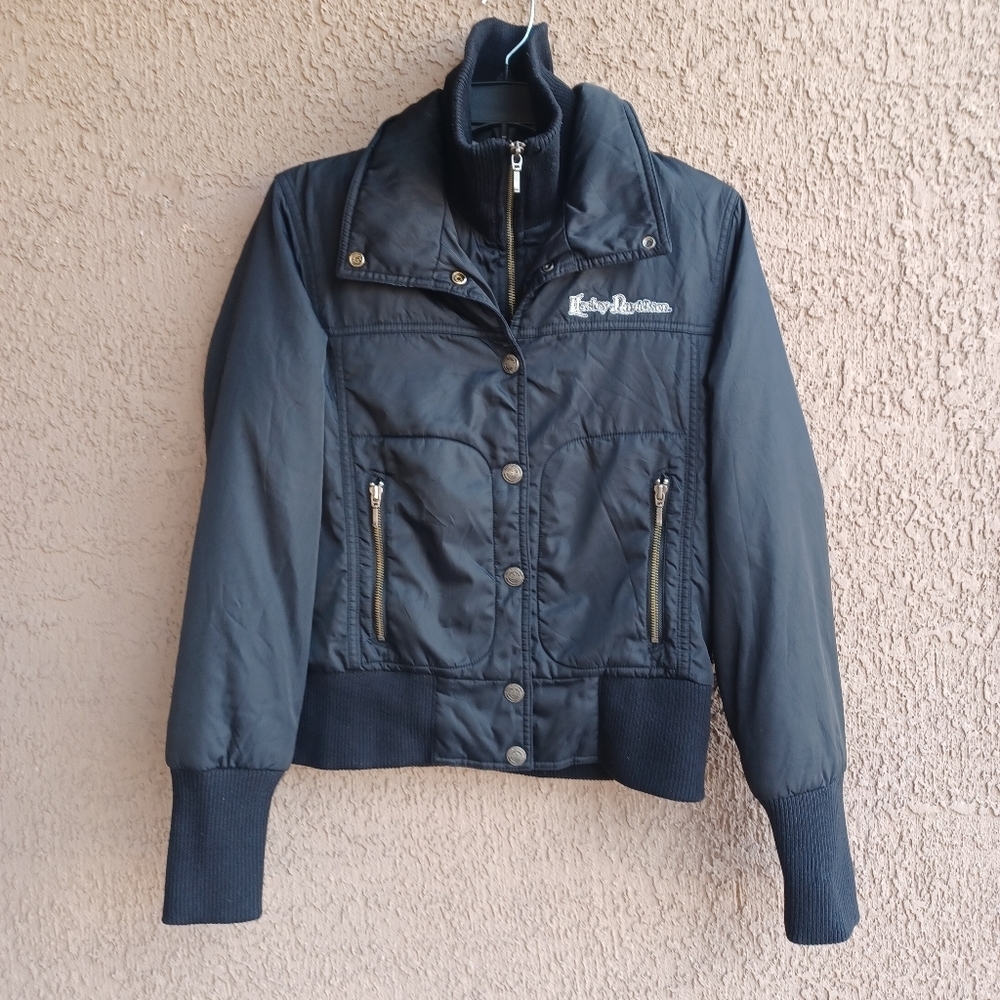 Harley Davidson Women's Jacket Soft Shell Snap and Zipper Closure S Black
